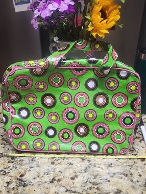 MSC Women's VINYL Coated Green Printed Travel Tote Bag